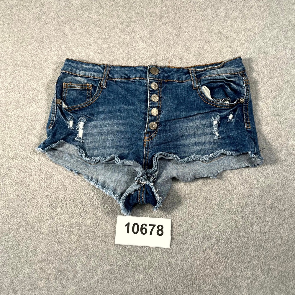 Highway Denim Shorts Womens 13 Blue Cotton Stretch Distressed Button Fly Casual